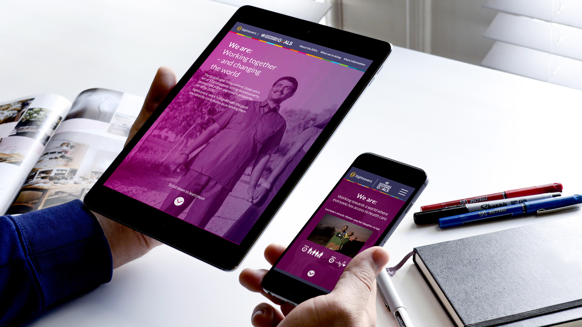 Image of the website landing page on tablet and mobile