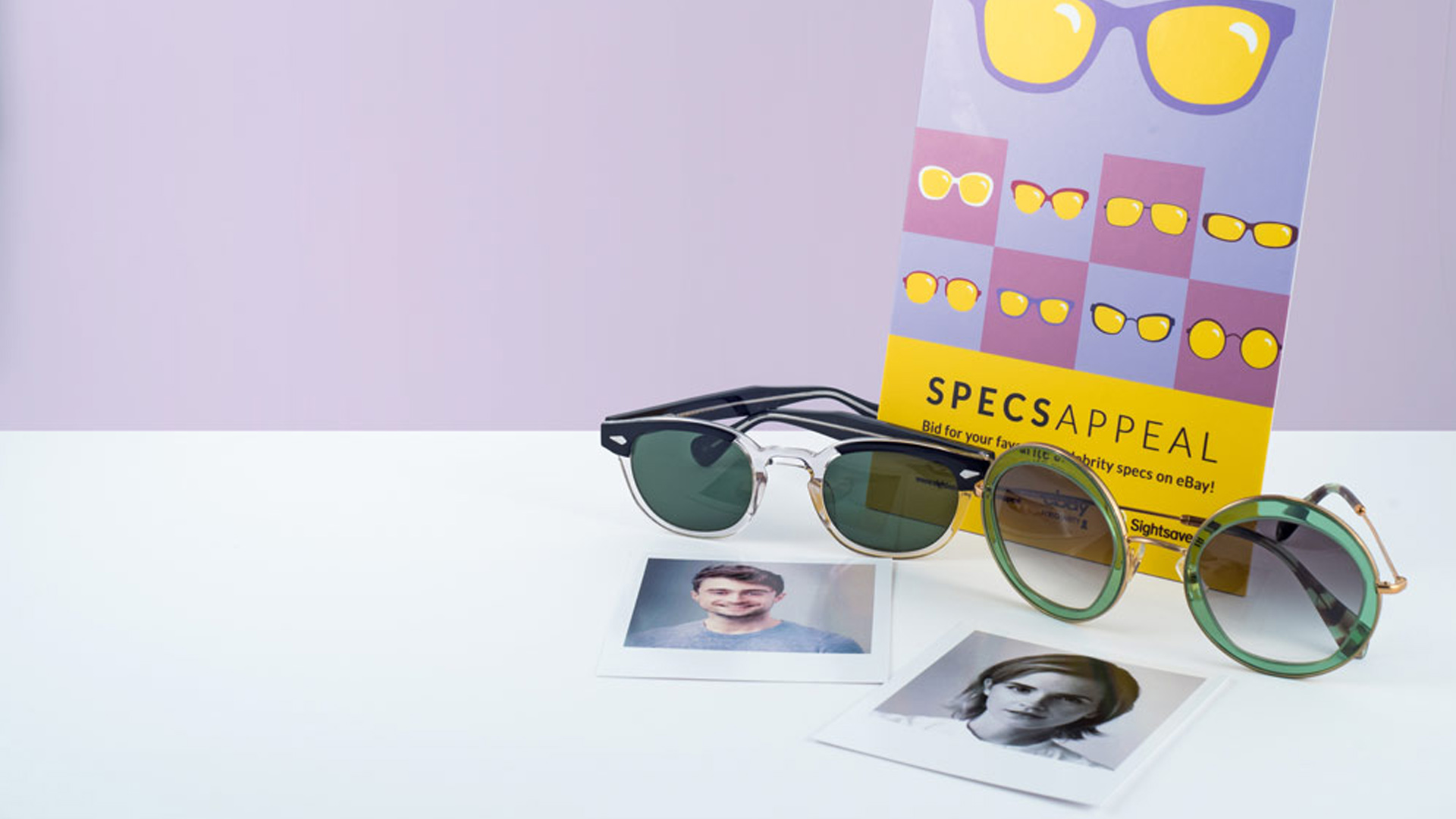 Image of sunglasses and strut-card for the campaign