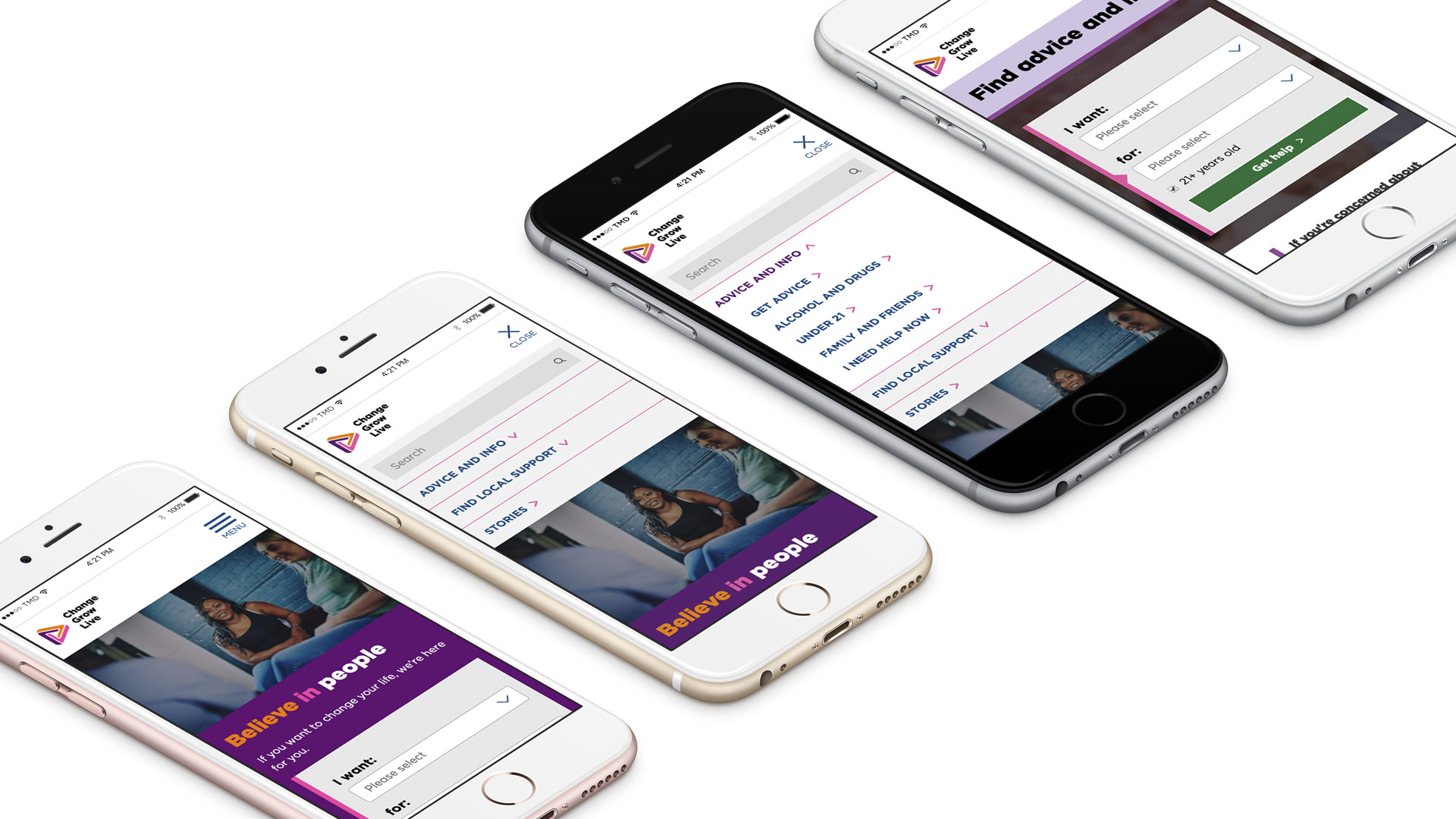 Image of 4 iPones with teh mobile website design