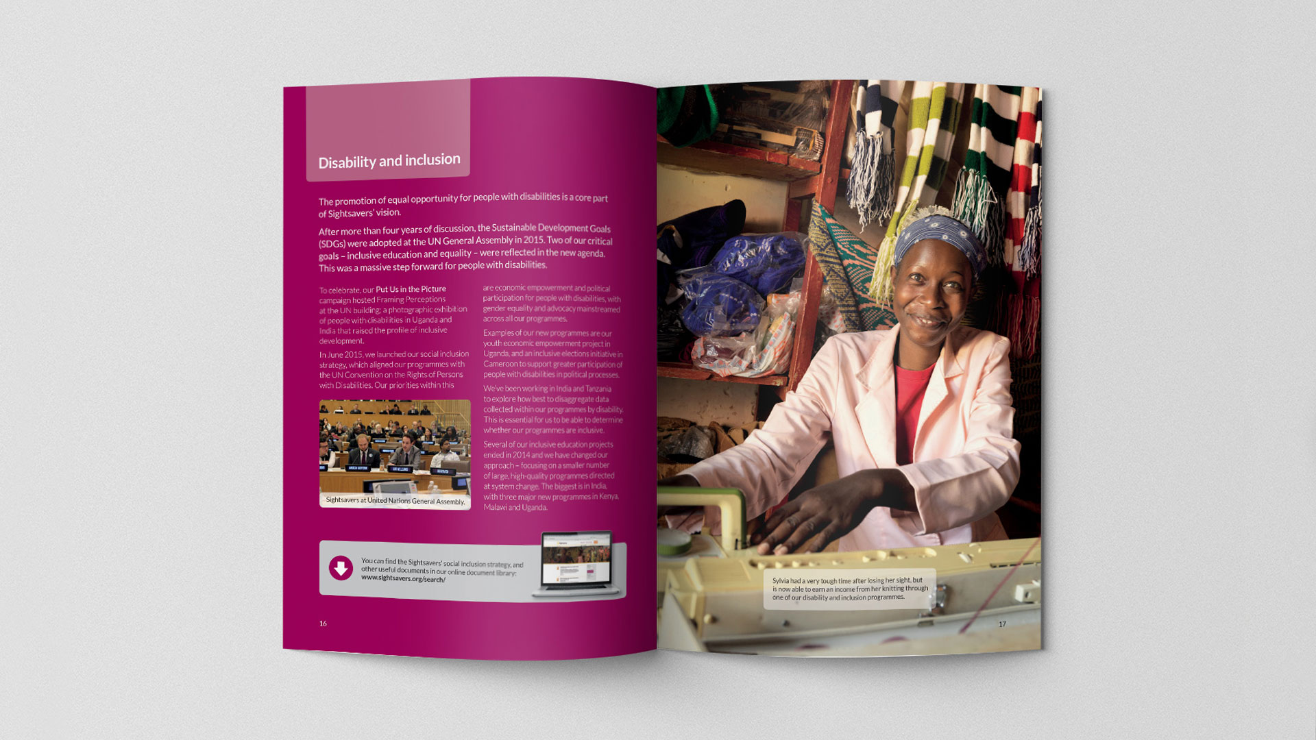 Annual report double-page spread design 