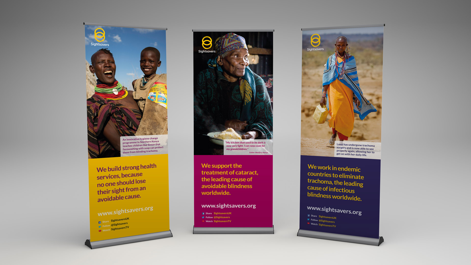 Image of 3 pull-up banners showing the design in situ
