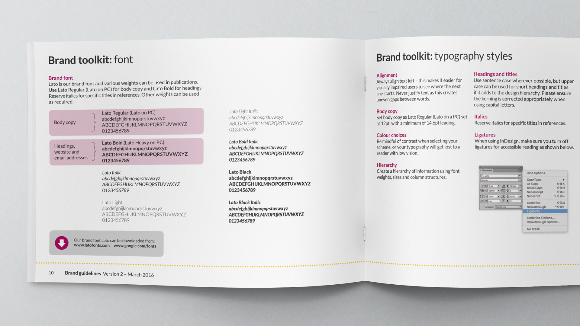 Image of the brand guidelines showing font and typography guidance