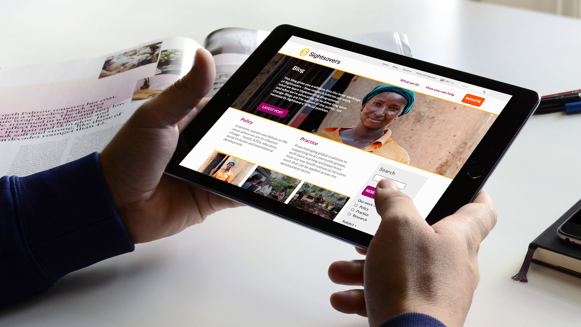iPad showing blog landing page