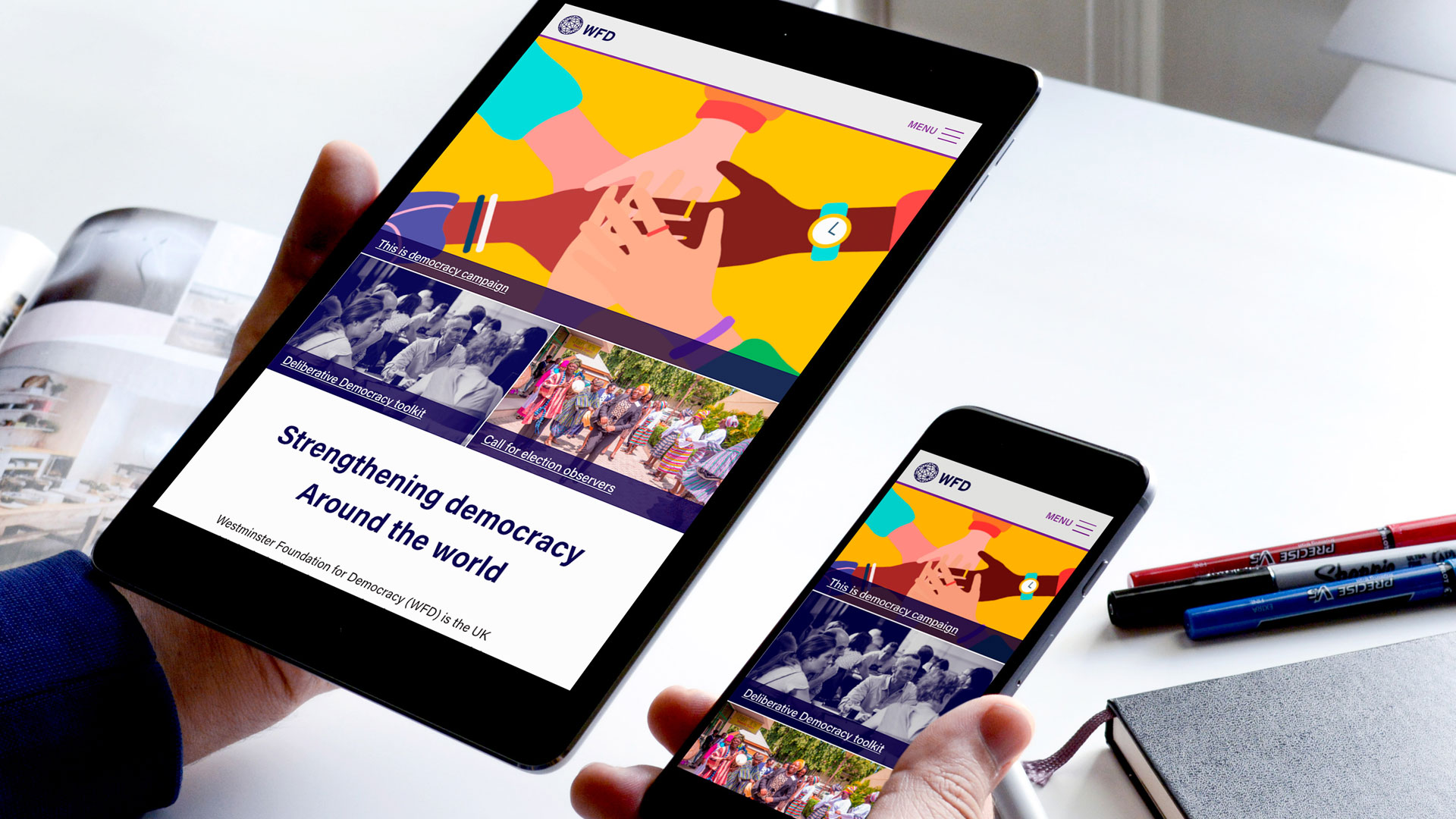 Image of website homepage on tablet and mobile