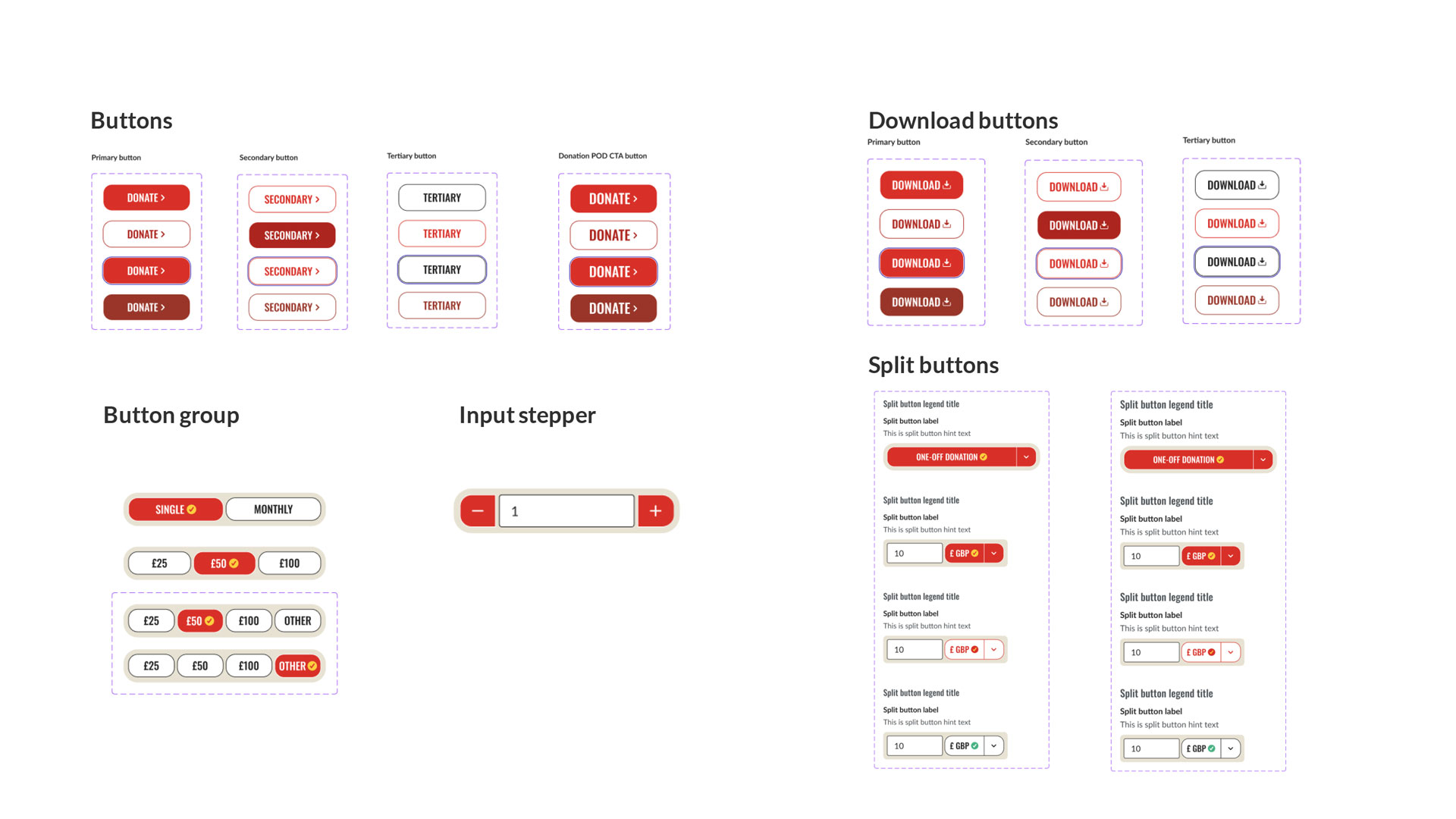 UI design showing the button design varients