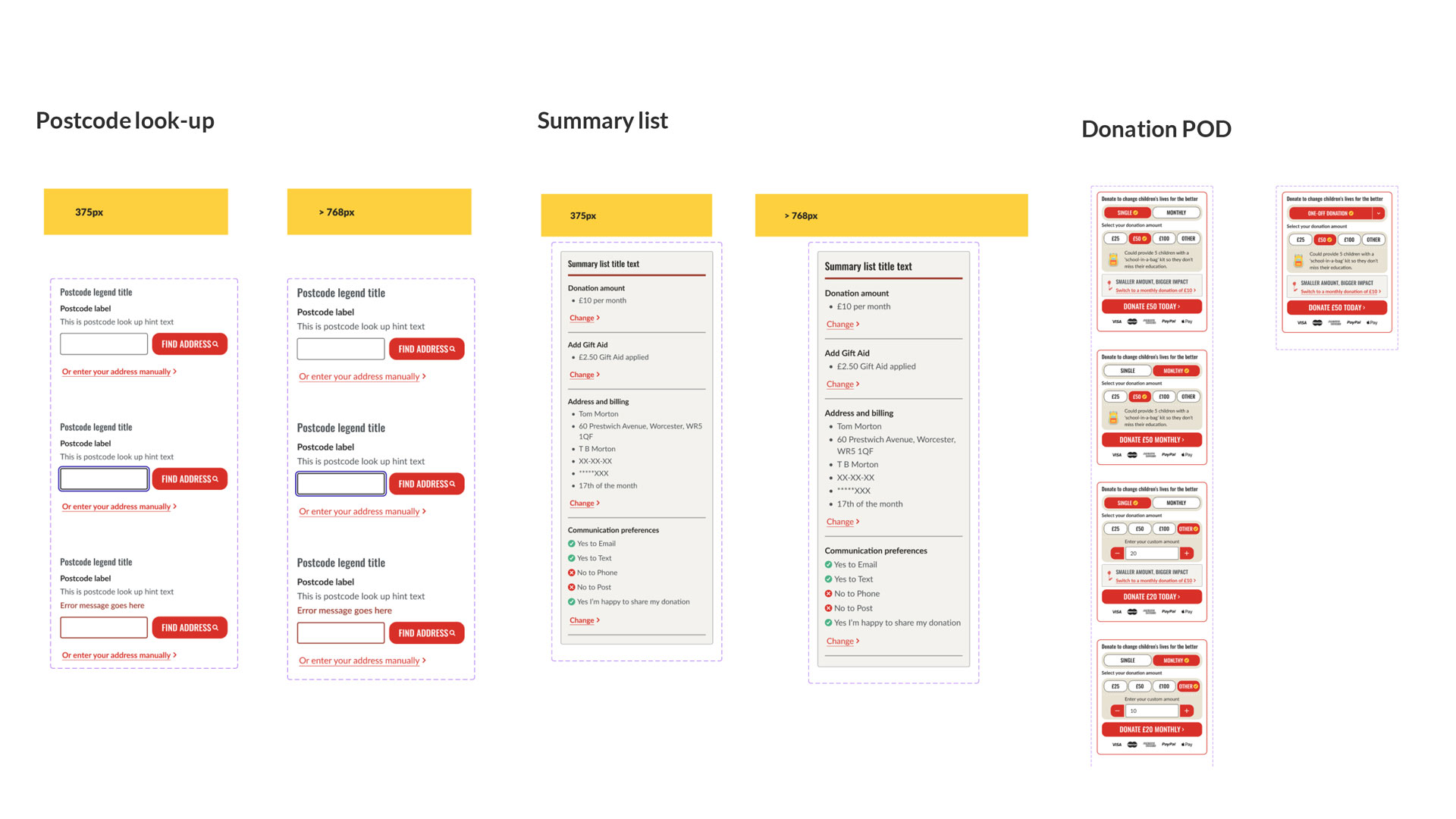 Ui of the postcode lookup and list design